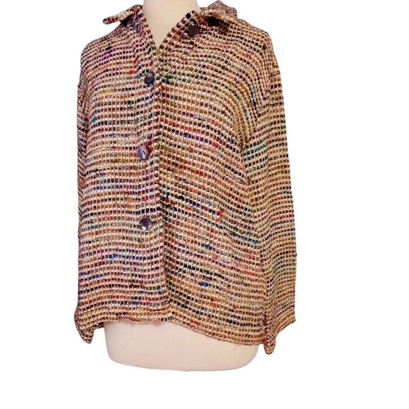 Chicos Design Size 2 L/12 Multicolor Blazer Jacket Shacket Overcoat Striped - Picture 2 of 5